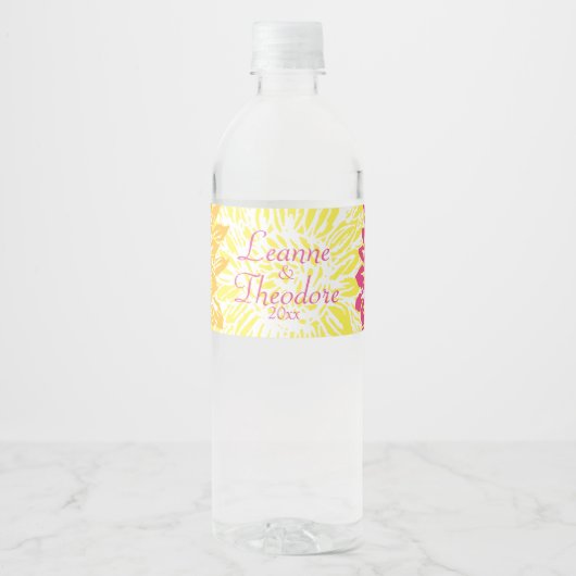 Helder geel en roze gekleurde mama's waterfles etiket (Voorkant)