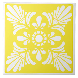 Helder geel en wit mediterraan patroon tegeltje