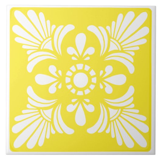 Helder geel en wit mediterraan patroon tegeltje (Voorkant)