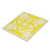 Helder geel en wit mediterraan patroon tegeltje (Zijkant)