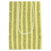 Helder Geel Glitter Stijl Verticale Strepen Medium Cadeauzakje (Achterkant)