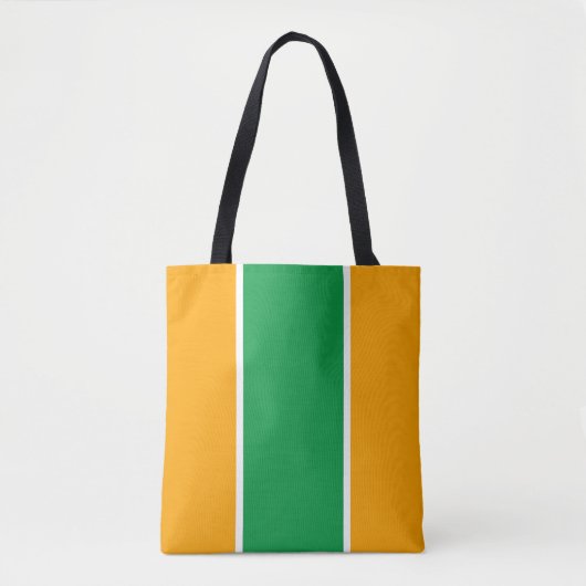Helder geel groen wit verticale racestrepen tote bag (Voorkant)