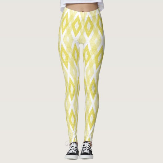 Helder geel grunge harlekijnpatroon leggings (Voorkant)