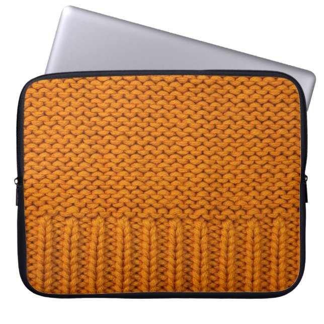 Helder geel: handgemaakte gebreide textuur. laptop sleeve (Voorkant)