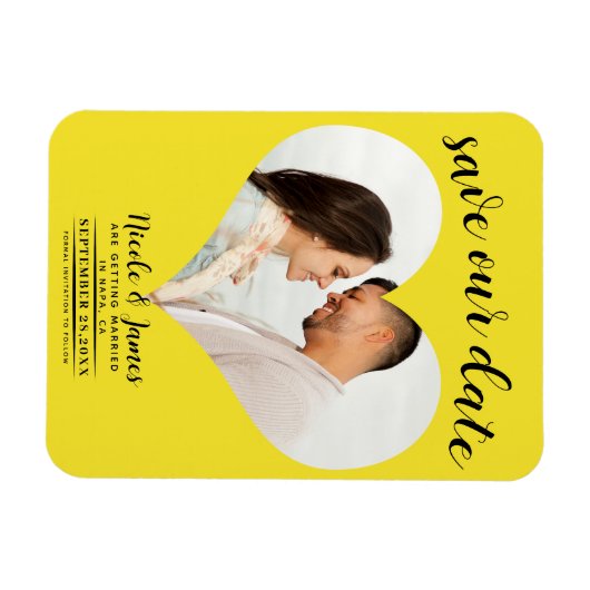 Helder Geel Hart Foto Bruiloft Save the Date Magneet (Horizontaal)