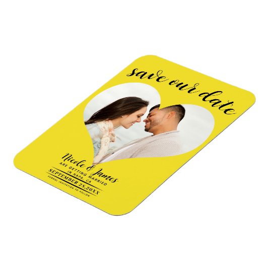 Helder Geel Hart Foto Bruiloft Save the Date Magneet (Linkerzijde)