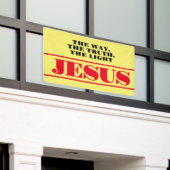 Helder Geel Kerkbanner met Rode Letters Geloof Spandoek (Buitenkant Gebouw)