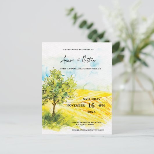 Helder Geel Landschap Landbouwgrond bruiloft Uitno Briefkaart (Staand voorkant)