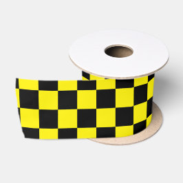 Helder geel met zwart vierkant patroon stijl 3" satijnen lint