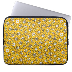 Helder Geel Overlappend Bloemmotief Laptop Sleeve