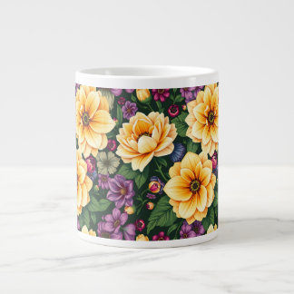 Helder Geel & Paarse Bloemen Kleurrijke Bloemen Grote Koffiekop