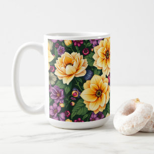 Helder Geel & Paarse Bloemen Kleurrijke Bloemen Koffiemok