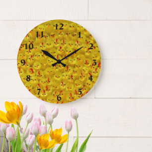 Helder geel Pasen Chicks Modern Patroon Plezier Grote Klok