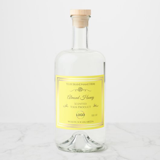 Helder Geel Product Label Goud Lijst met Logo Likeurfles Etiket (Voorkant)