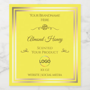 Helder Geel Product Label Goud Lijst met Logo Wijn Etiket