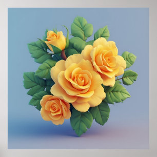 Helder Geel Rozen Boeket Poster