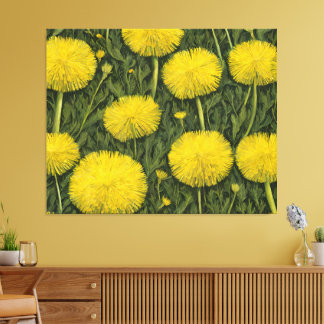 helder geel veld van paardenbloemen kunstprint canvas afdruk