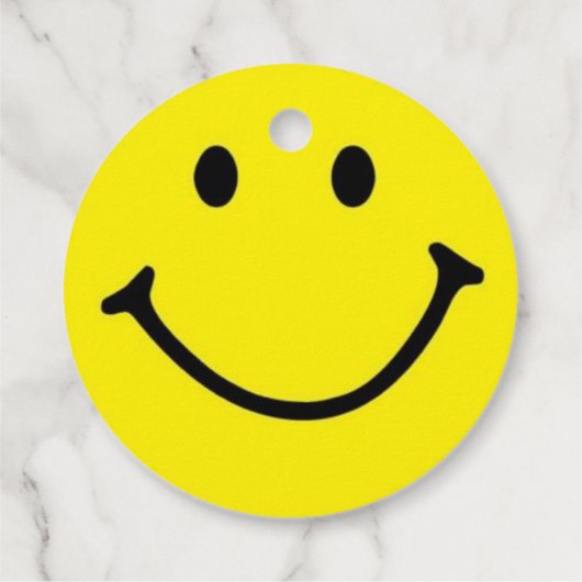 Helder geel vrolijk lachend gezicht bedankjes labels (Achterkant)
