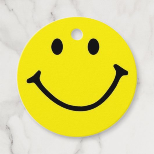 Helder geel vrolijk lachend gezicht bedankjes labels (Voorkant)