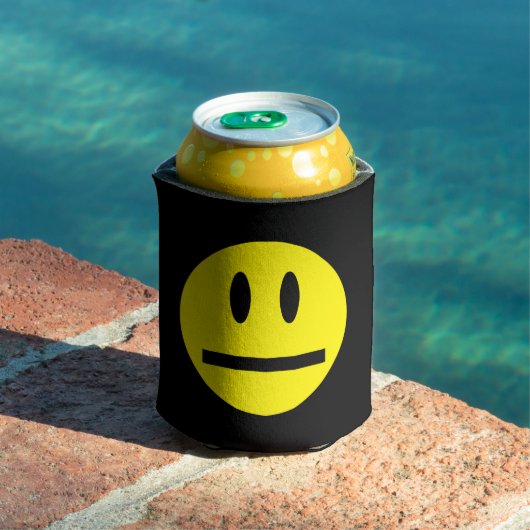 Helder geel vrolijk lachend gezicht blikjeskoeler (Insitu Zwembad)