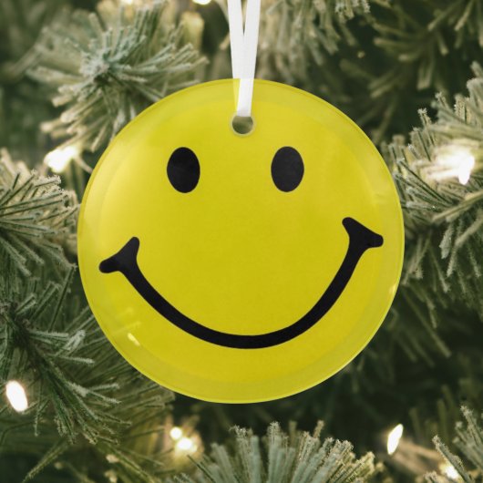 Helder geel vrolijk lachend gezicht glas ornament (Insitu)