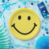 Helder geel vrolijk lachend gezicht papieren bordje (Feest)