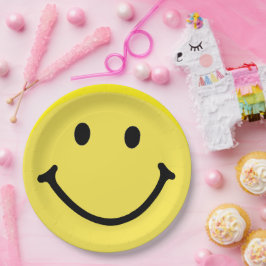 Helder geel vrolijk lachend gezicht papieren bordje