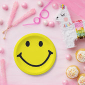 Helder geel vrolijk lachend gezicht papieren bordje (Feest)