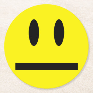 Helder geel vrolijk lachend gezicht ronde kartonnen onderzetter