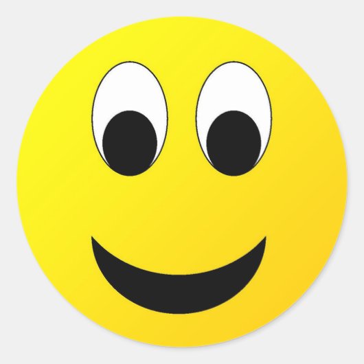 Helder geel vrolijk lachend gezicht ronde sticker (Voorkant)