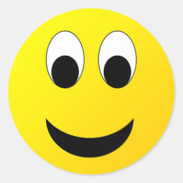 Helder geel vrolijk lachend gezicht ronde sticker