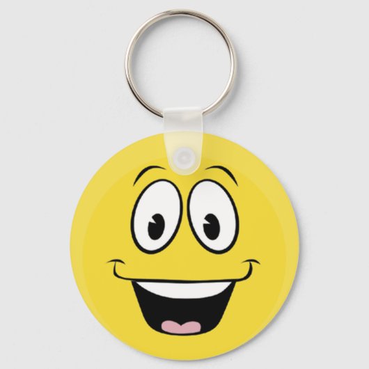 Helder geel vrolijk lachend gezicht sleutelhanger (Voorkant)
