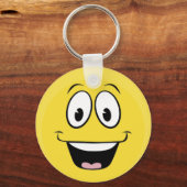 Helder geel vrolijk lachend gezicht sleutelhanger (Voorkant)