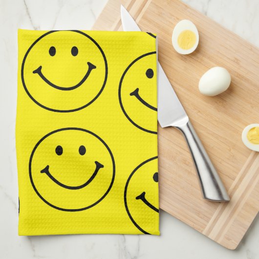 Helder geel vrolijk lachend gezicht theedoek (Quarter Fold)