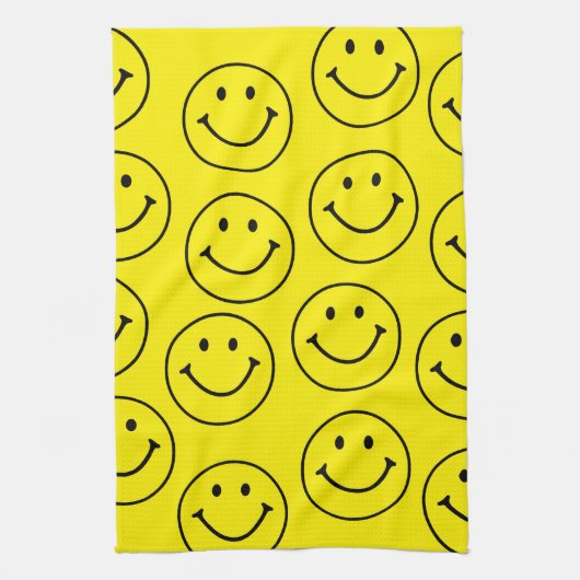 Helder geel vrolijk lachend gezicht theedoek (Verticaal)