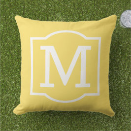 Helder Geel Witte Haak Monogram Buitenkussen