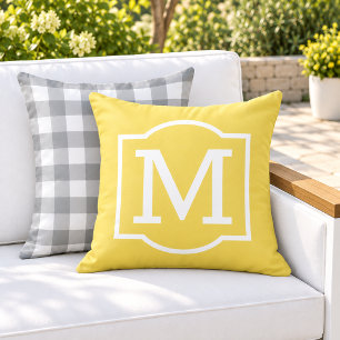 Helder Geel Witte Haak Monogram Buitenkussen