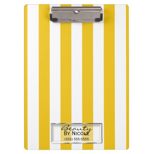 Helder geel & witte strepen Modern gepersonaliseer Klembord (Voorkant)