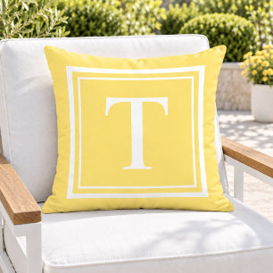 Helder Geel Witte Vierkante Frame Monogram Buitenkussen