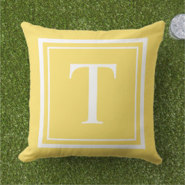 Helder Geel Witte Vierkante Frame Monogram Buitenkussen