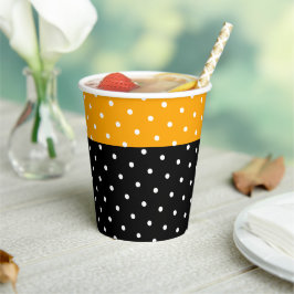 Helder geel zwart wit polka gestippeld kleurenblok papieren bekers