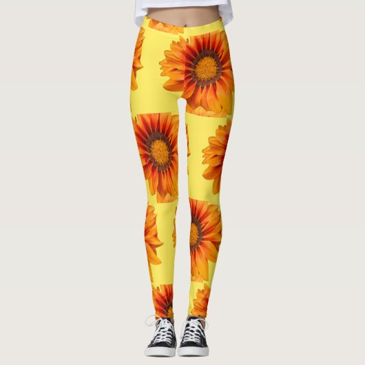 Helder geeloranje verloop bloem uitsnede leggings (Voorkant)