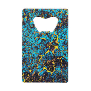 Helder gekleurd blauw en geel Abstract patroon Creditkaart Flessenopener