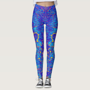 Helder gekleurd blauw en geel Abstract patroon Leggings