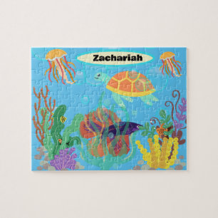 Helder gekleurd blauw oceaan kinder nautisch patro legpuzzel