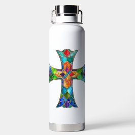 HELDER GEKLEURD GLAS IN LOOD LOOK CROSS WATERFLES