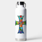 HELDER GEKLEURD GLAS IN LOOD LOOK CROSS WATERFLES (Voorkant)