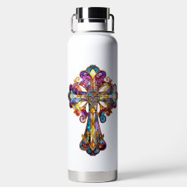 HELDER GEKLEURD GLAS IN LOOD LOOK CROSS WATERFLES
