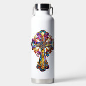 HELDER GEKLEURD GLAS IN LOOD LOOK CROSS WATERFLES (Voorkant)