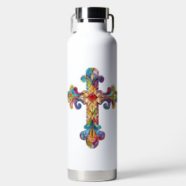 HELDER GEKLEURD GLAS IN LOOD LOOK CROSS WATERFLES